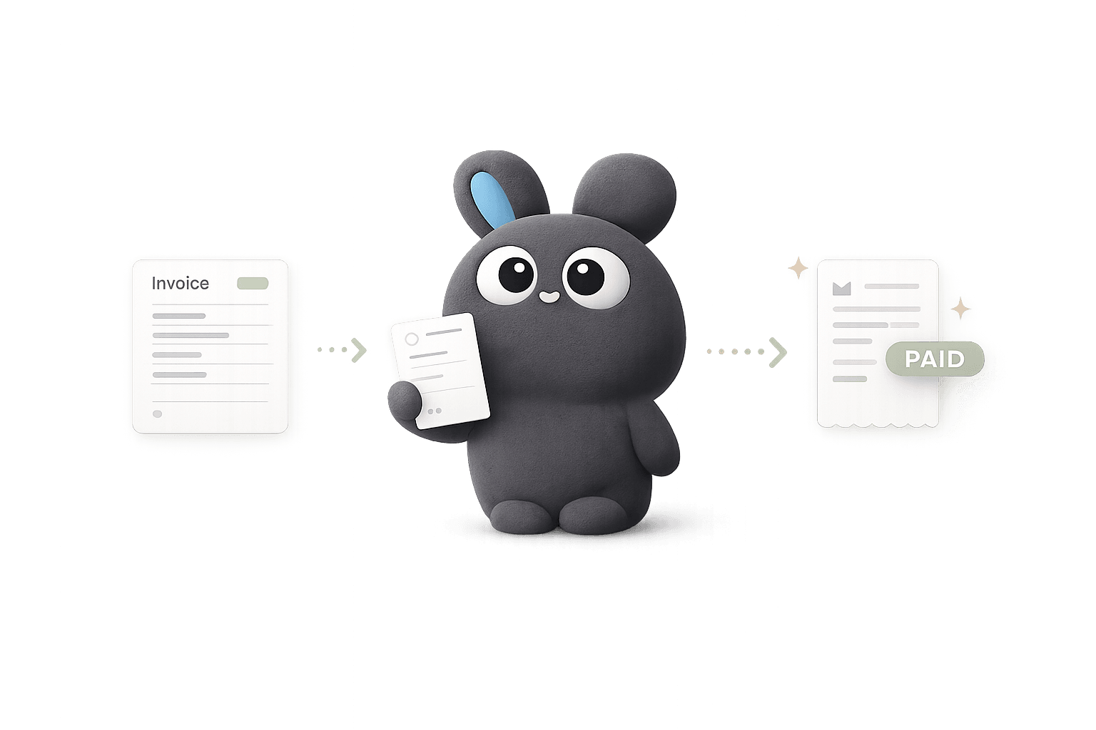 Three-step illustration showing Kestor invoicing software setup, invoice creation, and payment tracking.